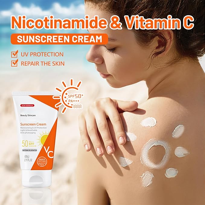 Vitamin C Sunscreen for Body and Face, Body Sunscreen SPF 50 Face Moisturiser with Niacinamide, Moisturizing Face Sunscreen Strong Protection, Sunscreen Body Lotion Water + Sweat Resistan