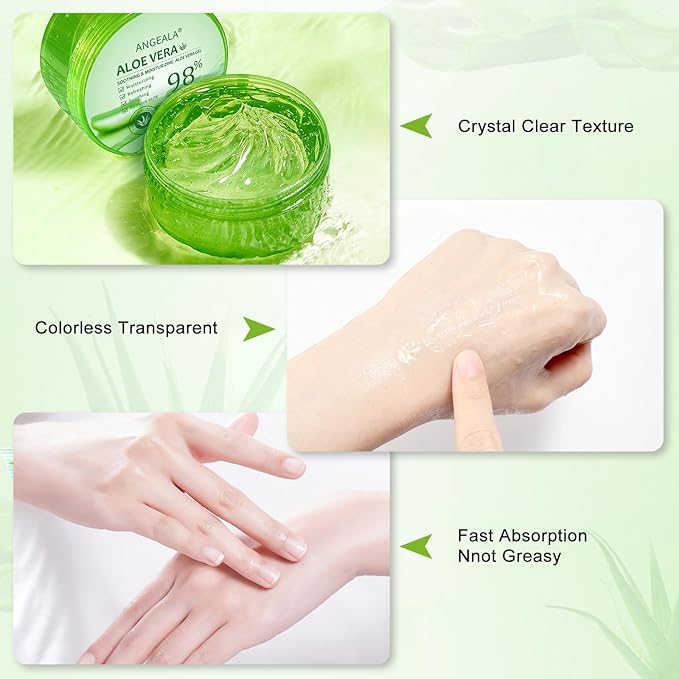 Organic Aloe Vera Gel for Face & Body Made within 12 Hours of Harvest, 98% Pure Aloe Vera Gel for Skin, Scalp, & Hair, Soothing Aloe Face Moisturizer,Multipurpose Skin Care(10oz)