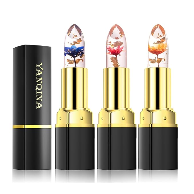 Lipstick for Women 3Pcs,Flower Jelly Lipstick Set,Temperature Change Change
