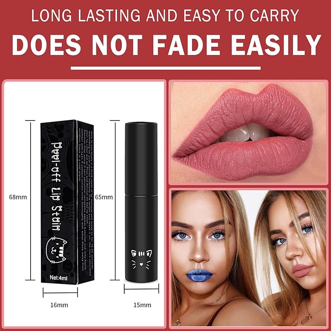 AWCCXMYM Peel Off Lip Stain Lip Tint Matte Lipstick Nude Lip Gloss Long Lasting Waterproof Up To 24 Hours Non Stick Cup Non Fade Liquid Lipstick Lip Tint Stain Makeup 02#