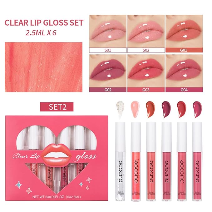 Hydrating Lip Gloss Set 6 Colors Moisturizing Glossy Hydrating