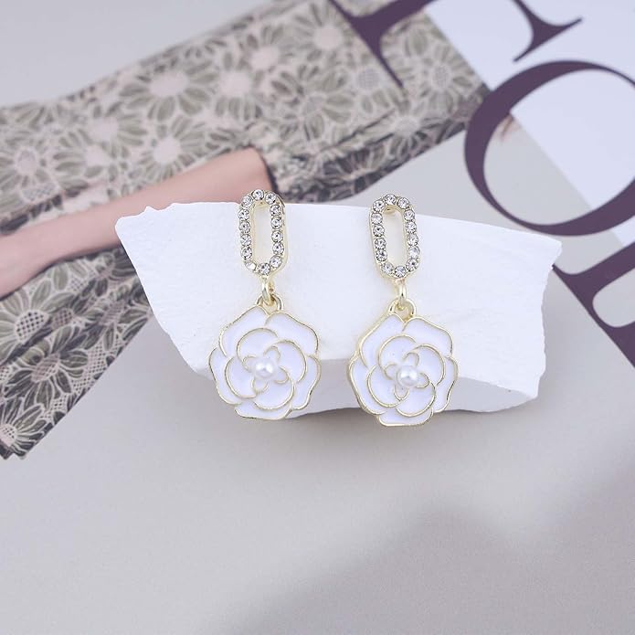 Vintage Black Crystal Flower Drop Earrings