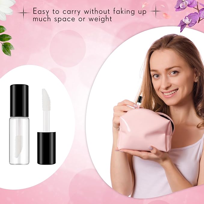 Jinei 150 Pcs Clear Empty Lip Balm Bottles 1.2ml Mini Lip Gloss Tubes, Refillable Lipstick Containers Transparent Plastic Clear Lipstick Tubes for Girl Women DIY Makeup Lip Sample Travel (Black)