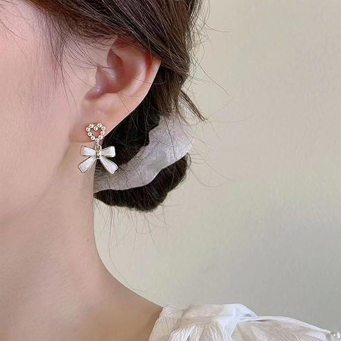 Vintage Pearl Bow Dangle Earrings Pearl