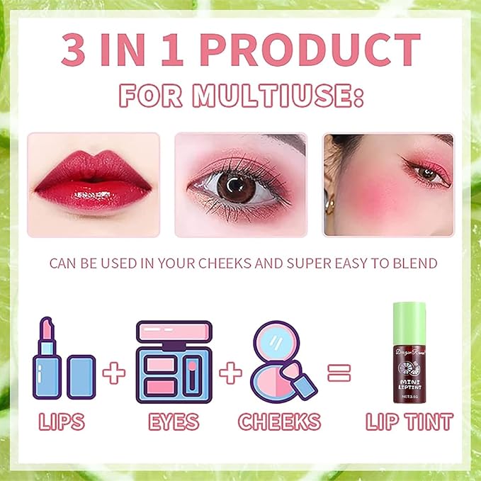 Lip Tint Korean Stain Set, 6 Colors Watery Lip Stain, Plumping Lip Gloss Mini Liquid Lipstick Long Lasting Waterproof Easy Apply Vivid Color