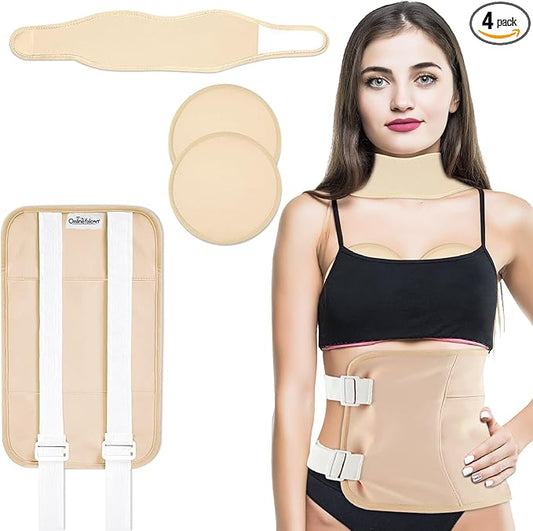 Castor Oil Pack Wrap Kit, 4 Pcs Organic Cotton, Adjustable Strap for Neck, Waist, Chest, Knee, Reusable, Washable - Detox, Constipation, Inflammation (Khakhi)