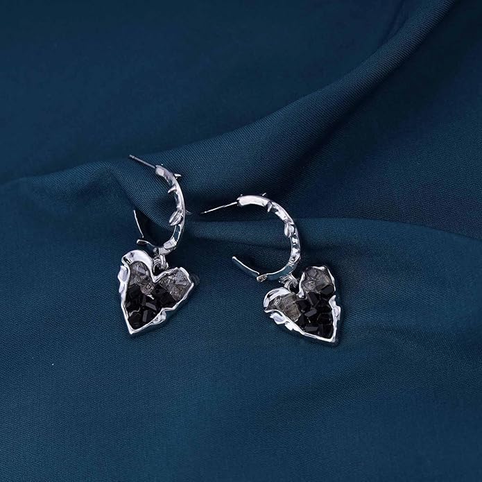 Punk Heart Dangle Earrings Black Onyx