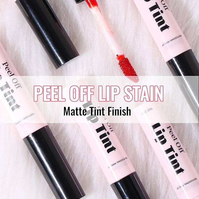 Erinde 2 Colors Peel Off Matte Lip Tint Stain, Magic Tattoo Lip Gloss, Waterproof Tinted Lip Stain, Non-Stick Cup, Long Lasting Natural Nude Matte Lip Makeup, Set C