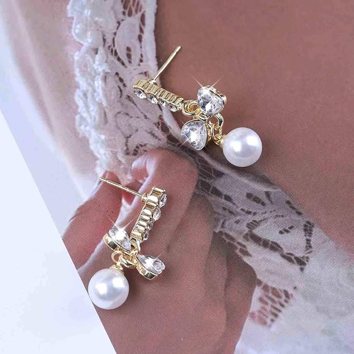 Vintage Crystal Pearl Dangle Earrings Rhinestone