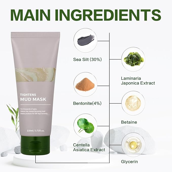 TLM Recovery Mud Mask | Relief Mud Mask | Korean Mud Masks for Face | Hydrating & Moisturizing Deep Pore Cleanser (With brush)