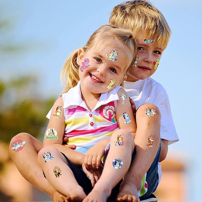 9 Sheets Blue Temporary Tattoos for Kids, Children's Party Favors