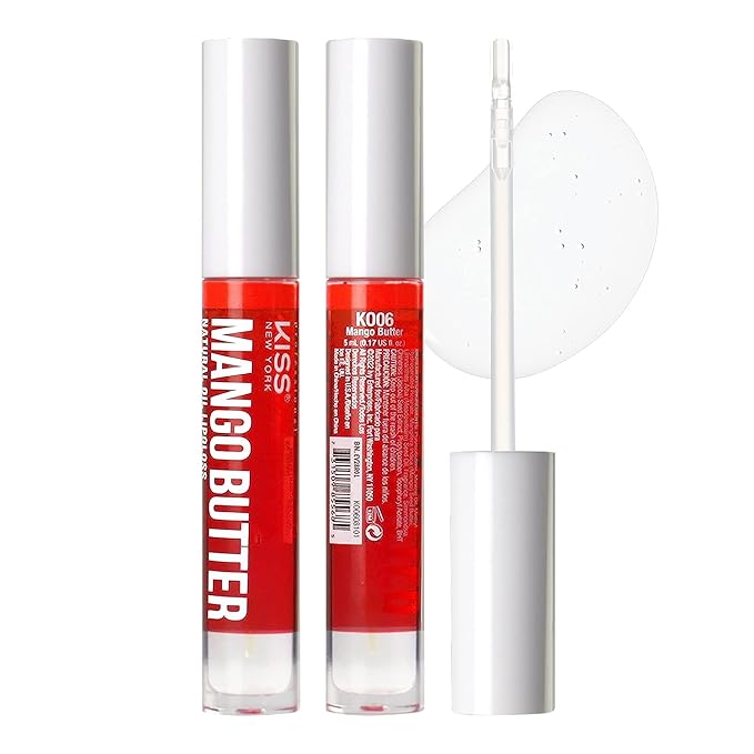 Kiss New York 3 PACK Lip Oil Gloss, Hydrating Non-Sticky Lip Oil, 100% Natural Oil Clear Lip Gloss, Lightweight Lip Moisturizer (Rosegold & Rosehip & Mango Butter)