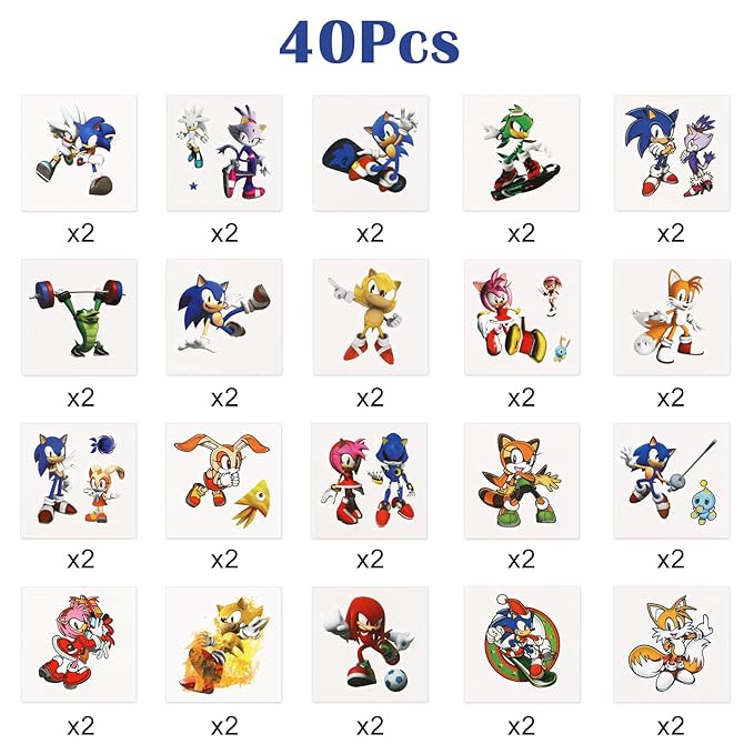 40Pcs Anime Temporary Tattoos for Kids Birthday Party Rewards Gifts