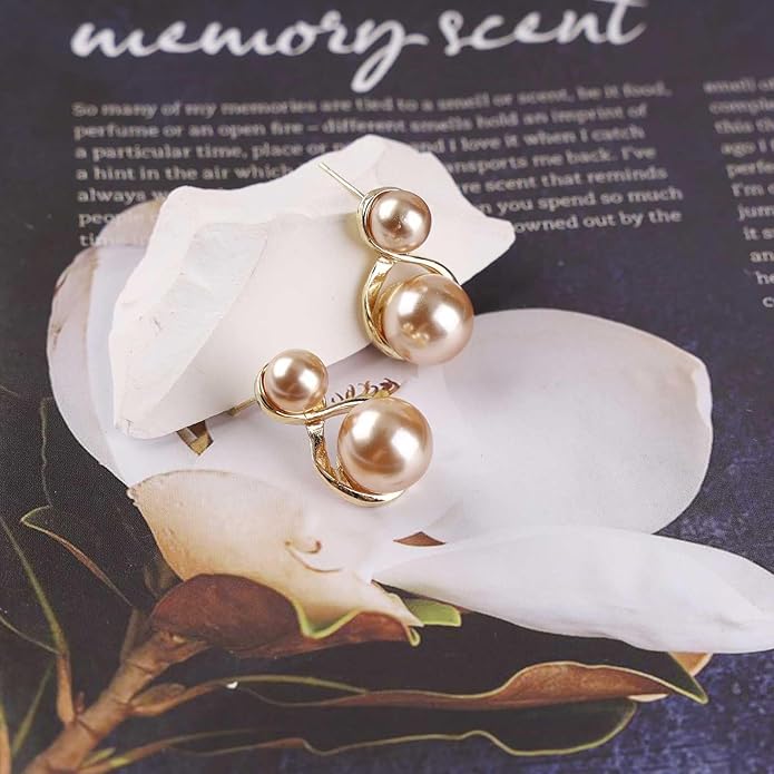 Vintage Pearl Dangle Earrings Gold Double