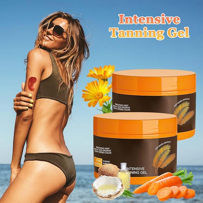 Luxury Intensive Tanning Gel, Natural Tanning Accelerator Lotion, Brown Tanning Gel, Natural Tanning Accelerator Cream Gel, for Sunbeds & Outdoor Sun (2pcs)