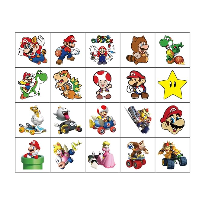 20 Sheets Super Mario Temporary Tattoos for Kids, Christmas Rewards