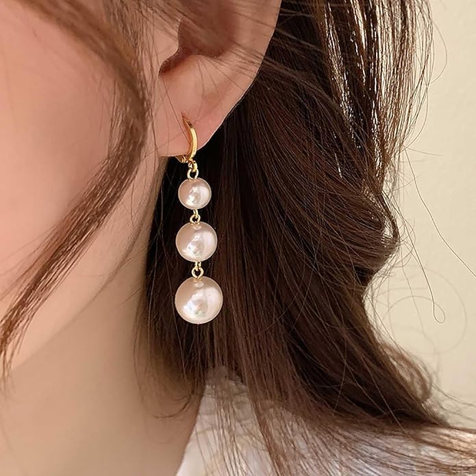 Vintage Pearl Drop Earrings Gold Long