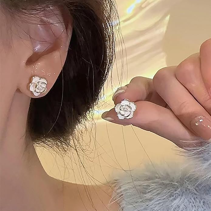 Vintage Pearl Flower Earrings Camellia Flower