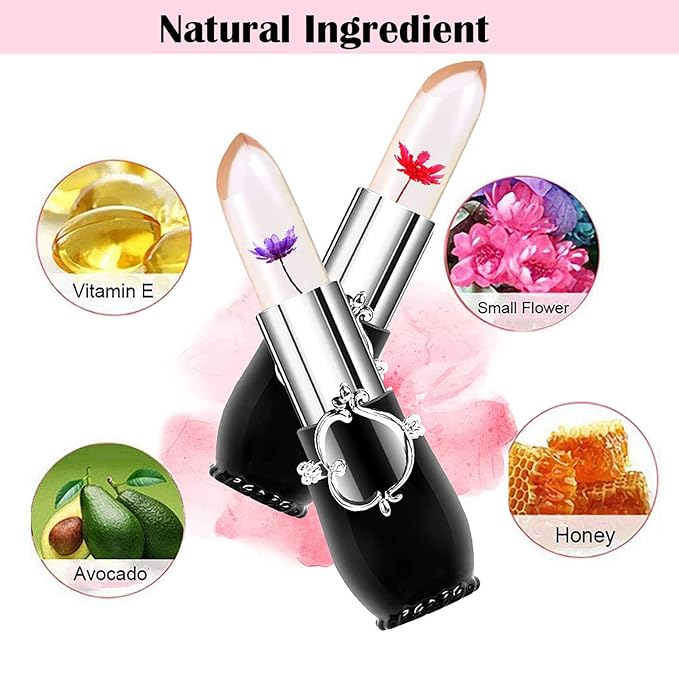 Clear Flower Jelly Lipstick, 6 Packs Nutritious Moisturizer Lip Balm Temperature Color Change Lipstick Matte Long Lasting Lip Gloss (Black)