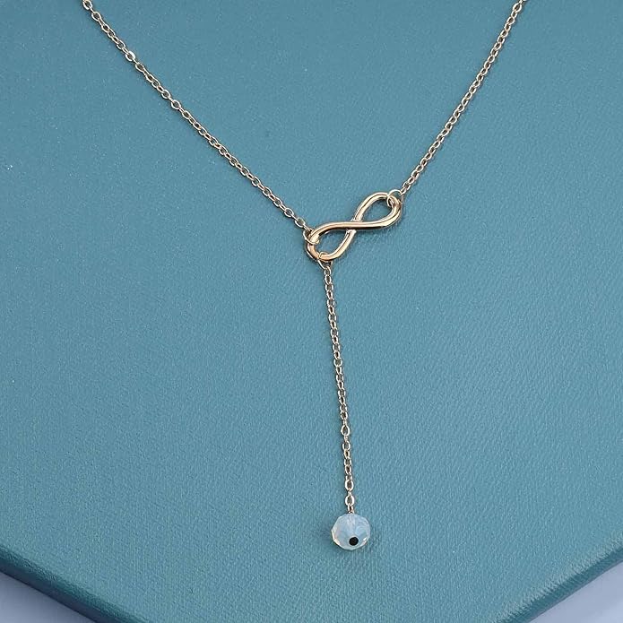 Boho Crystal Infinity Necklace Gold Y