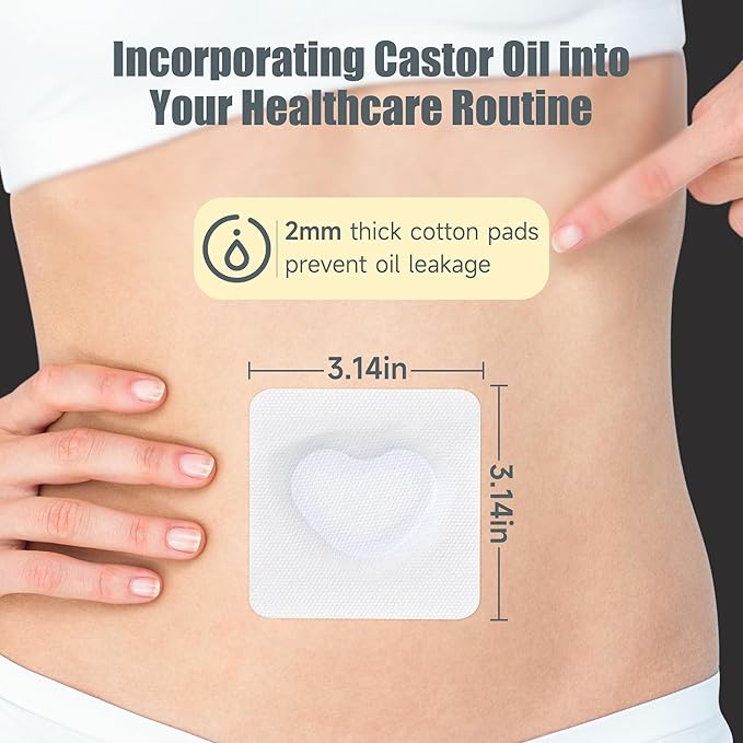 30Pcs Castor Oil Pack Wrap in Belly Button for Liver Detox, Highly Absorbent Self-Adhesive Castor Oil Wrap Organic Cotton, Anti-Seepage(Oil Not Included)