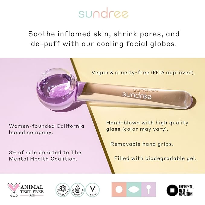 sundree Cooling Facial Ice Globes | Reduce Puffiness | Tighten Skin | Improve Circulation | Freezer Safe | Bundle (2 - Pack) (Lilac)
