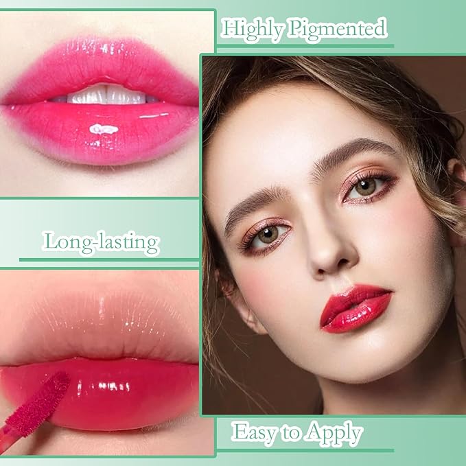 6 Colors Lip Tint Stain Set, Korean Lip Gloss Plumping Lip Tint Moisturizing Watery Mini Liquid Lipstick, Multi-use Lip and Cheek Tint, Long Lasting,Non-Stick Cup Lip Makeup