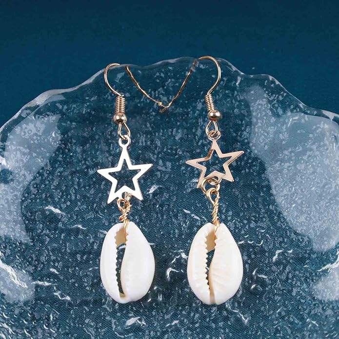 Vintage Cowrie Drop Earrings Puka Shell