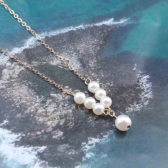 Vintage Pearl Pendant Necklace Gold Pearl Beads Necklace
