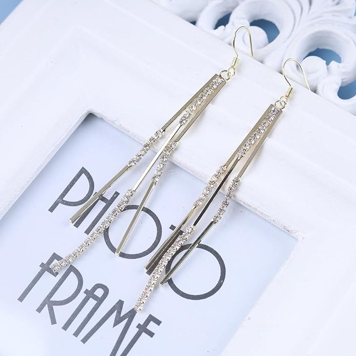 Vintage Crystal Tassel Earrings Rhinestone Bar Drop Earrings