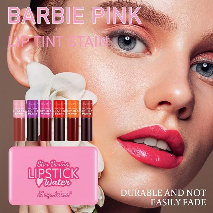 6 Colors Lip Tint Stain Mini Liquid Lipstick,Korean Velvet Lip Gloss Moisturizing,Multi-use Lip and Cheek Tint,Natural Waterproof&Long lasting Non-Stick Cup Lightweight Vivid Color,Pink