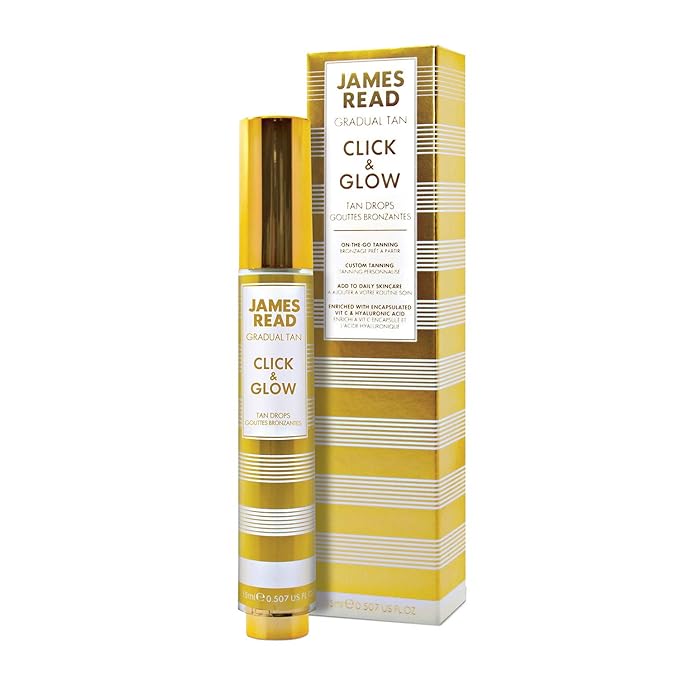 James Read Gradual Tan - Click & Glow Tan Drops 15ml, On-the-Go, Daily, Custom Tanning Booster & Extender, Easy to apply, Travel friendly, Vitamin E, Aloe Vera, Hyaluronic Acid, For all skin tones