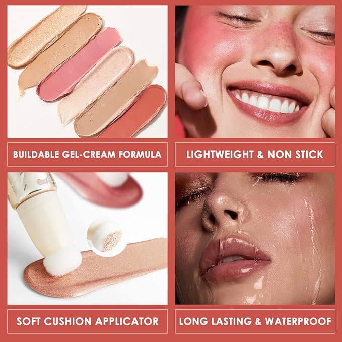 FOCALLURE 3 PCS Liquid Contour Stick,Moisturizing Highlighter,Blush and Makeup,Orchid Vibes