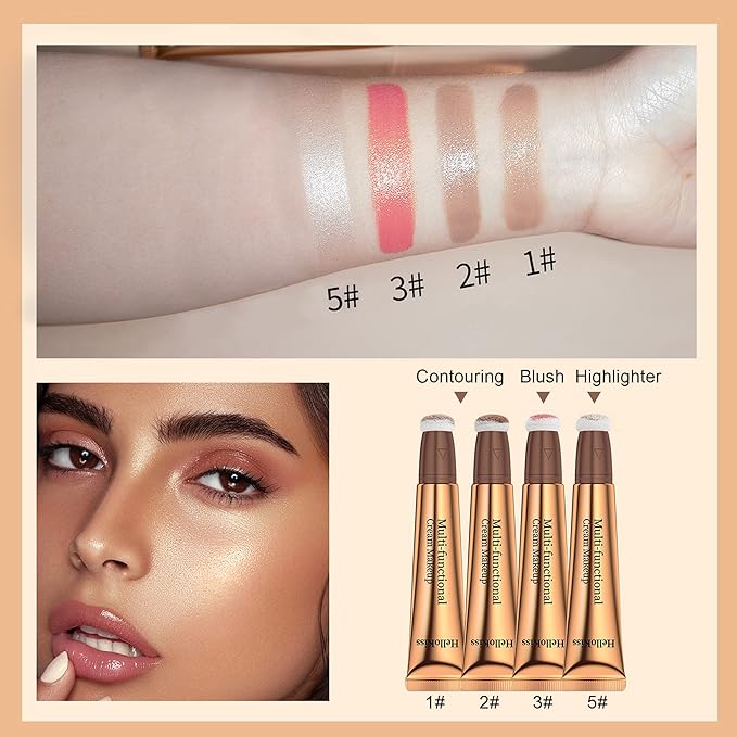 3pcs Contour Beauty Wand, Blush Wand and Liquid +Highlighter Set(#01+#03+#05)