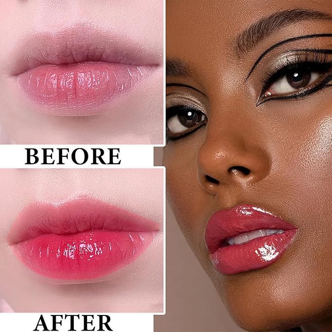 Lip Plumping Lip Gloss,Big Brush Head Lip Oil Hydrating Nourishing & Smooth Glossy Lip Glow Oil,Moisturizing Tinted Lip Gloss Lip Balm Shiny and Vegan Plumping Lip Tint Care(#04 Blood Rose)
