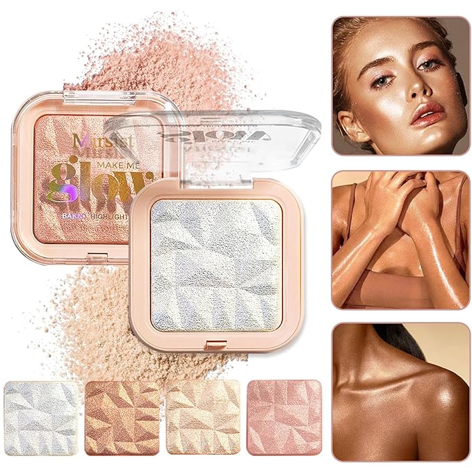 4 Colors Diamond Shimmering Powder, High Glossy Face Highlighter Eyeshadow