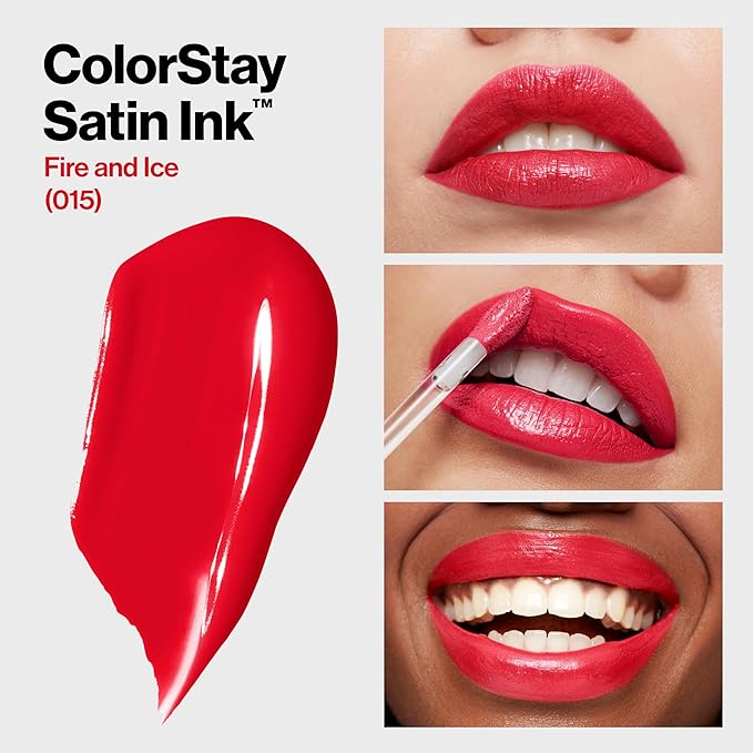 Revlon Liquid Lipstick, Face Makeup, ColorStay Satin Ink, Longwear Rich Lip Colors, Formulated with Black Currant Seed Oil, 015 Fire & Ice, 0.17 Fl Oz