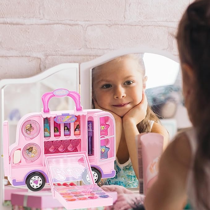 Barbie Car Makeup Kit for Girls, Real Washable