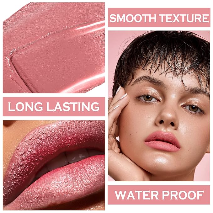 Nude Matte Lipstick, Nude Lip Stain Velvet Lip Stick Bold and Intense Nude Pink Lipstick Smooth Matte Lip Gloss for Women Girls Daily Natural Nude Lip Makeup - #01