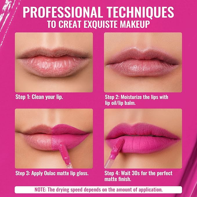 Oulac Matte Barbie Pink Lipstick for Women, Liquid Long Lasting Lip Stick Waterproof, Smudge-Proof, Creamy High Pigmented Formula with Rose Oil, Vegan & Cruelty-Free,Pink M06