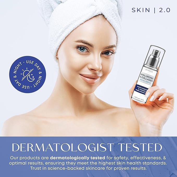 Hyaluronic Acid & Collagen Face Serum - Dermatologist Tested, Skin Tightening, Hydrating - Anti-Aging, Clean Beauty, Cruelty-Free Korean Skincare for All Skin Types - 1.69 Fl oz