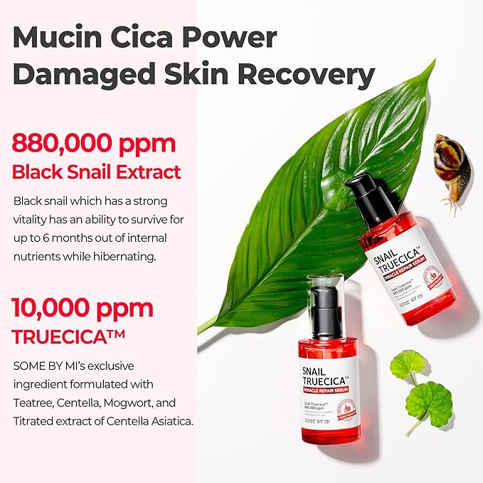 SOME BY MI Snail Trucica Miracle Repair Serum - 1.69Oz, 50ml - Made from Snail Mucin for Sensitive Skin - Daily Repair Face Serum for Post Acne Marks and Strengthen Skin Barrier - Korean Skin Care