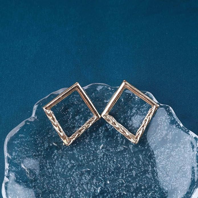 Vintage Hammered Square Drop Earrings Gold