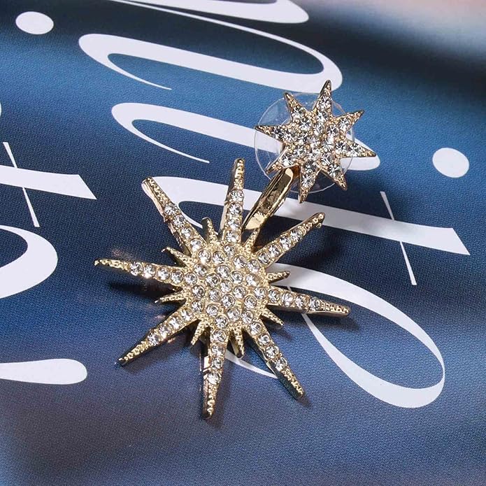 Starburst Jacket Earrings Gold Rhinestone Sun Earrings Front