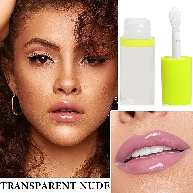 Lip Plumping Lip Gloss,Big Brush Head Lip Oil Hydrating Nourishing & Smooth Glossy Lip Glow Oil,Moisturizing Tinted Lip Gloss Lip Balm Shiny and Vegan Plumping Lip Tint Care(#01 Transparent Nude)