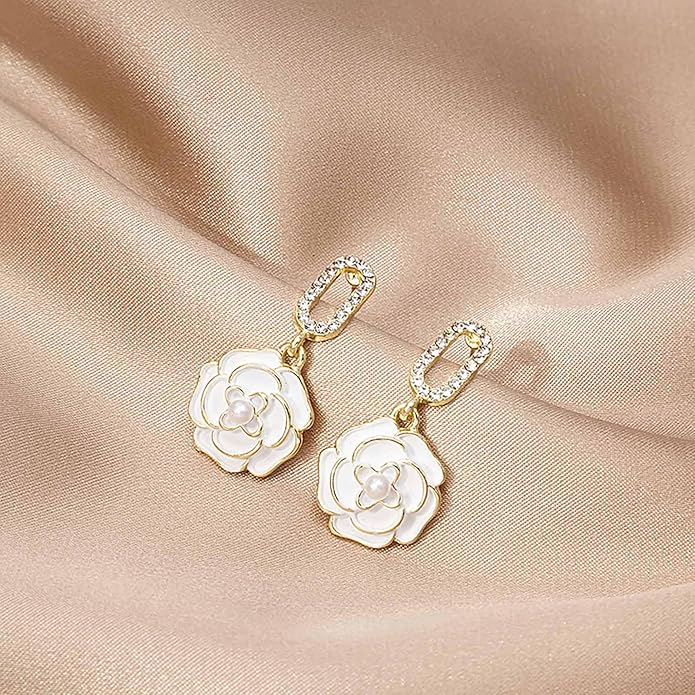 Vintage Black Crystal Flower Drop Earrings