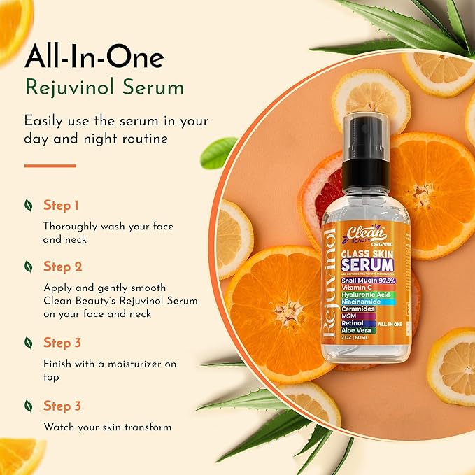 Snail Mucin Serum Vitamin C Face Serum Anti Aging with Hyaluronic Acid Niacinamide Retinol MSM Aloe Vera & Ceramides, Korean Skin Care Dark Spot Remover for Glowing Skin Beauty, Pack of 1