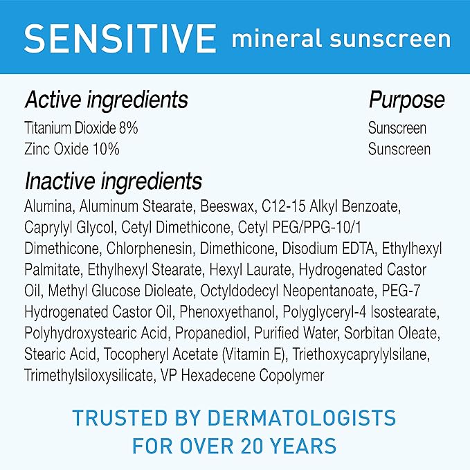 BLUE LIZARD Sensitive Mineral Sunscreen with Zinc Oxide 50+ Water Resistant UVAUVB Protection with Smart Cap Technology Fragrance Free, Sensitve, SPF 50 - - Tube, Unscented, 5 Fl Oz