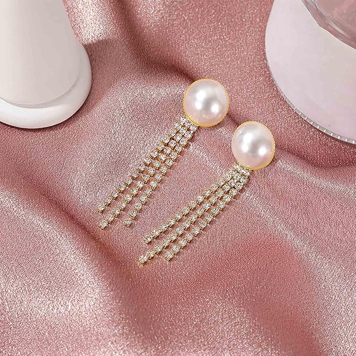 Vintage Crystal Pearl Drop Earrings Cz