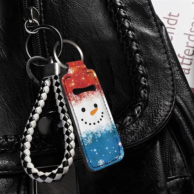 Christmas Snowman Design Lipstick Holder Keychain Ring